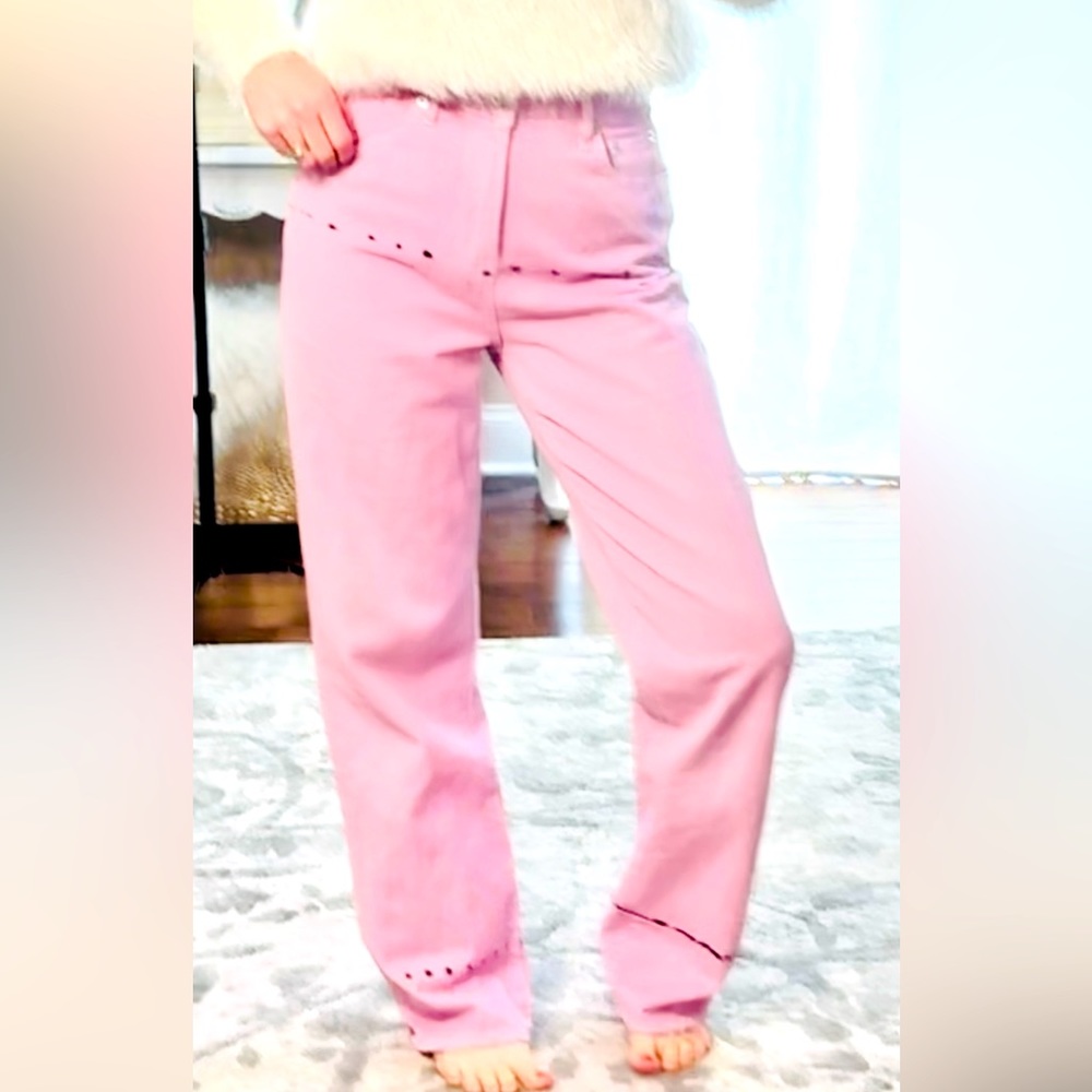 Forever 21 - Size 25 pink jeans with block dotted design - Never worn